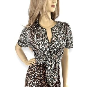 Vintage 80s Leopard Print Blouse Size S/M Vanity Fair Nylon Pajama Top‎